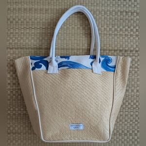 Dolce Gabbana Light Blue Woven Straw Weave Tote Bag Shoulder Fragrance Purse